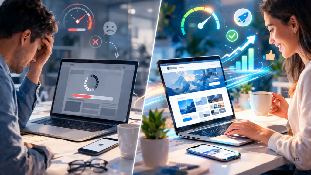 User browsing a fast and responsive mobile website highlighting mobile-first performance optimization and user experience